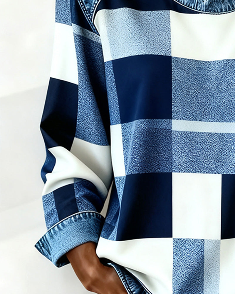 Susan® | Sweatshirt with Check Patchwork and Contrast Color