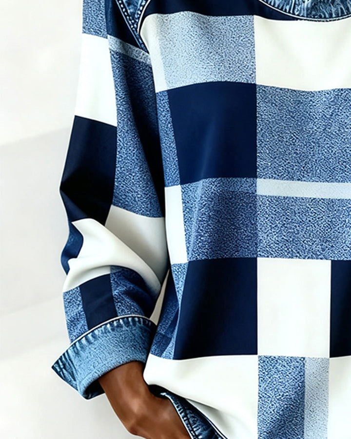 Susan® | Sweatshirt with Check Patchwork and Contrast Color