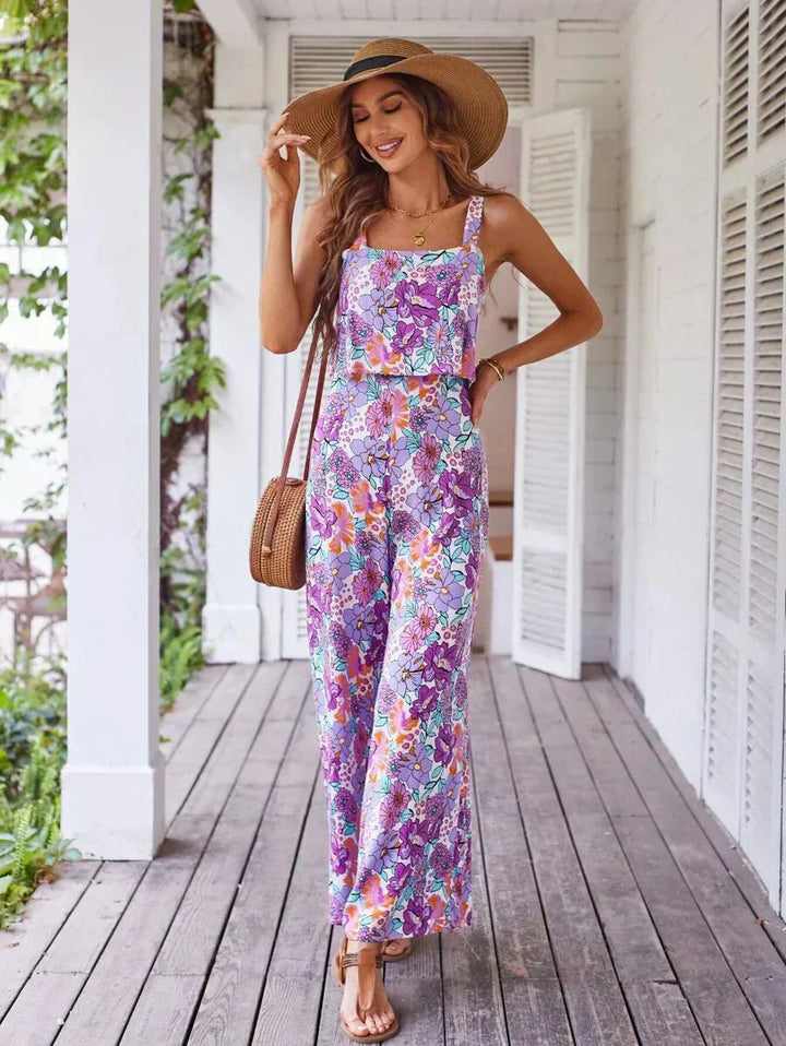 Susan & Lily| Floral Wide-leg Jumpsuit