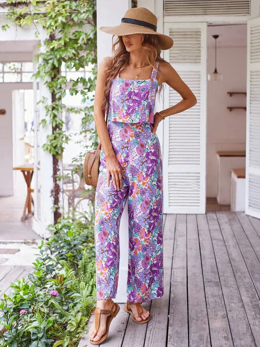Susan & Lily| Floral Wide-leg Jumpsuit
